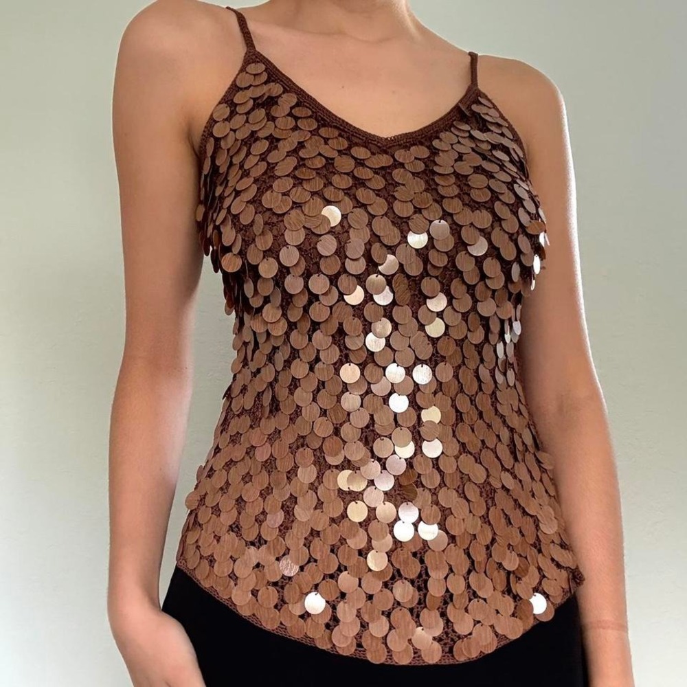 Vintage brown sequin tank top
